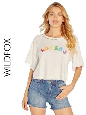Wildfox Vanilla Vibrant Proud Lovers Billie Crop Tee Women Size Extra Large